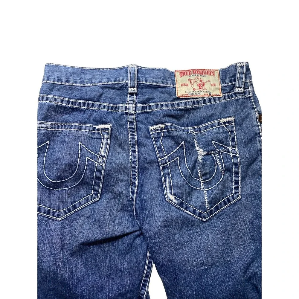 VTG True Religion Bobby Super T Jeans 38x26.5 Made in USA Thick White Stitch Y2K